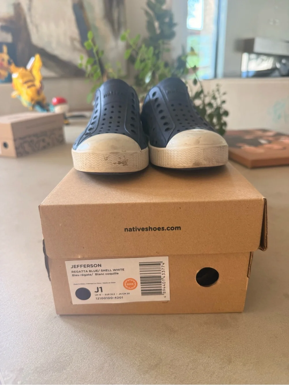 Native Jefferson Kids Water Shoes in Regatta Blue and Shell White
